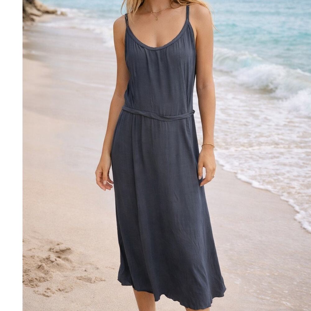 Intimately Free People Midi Dress Womens Medium Blue V-Back Boho Beachy Festival